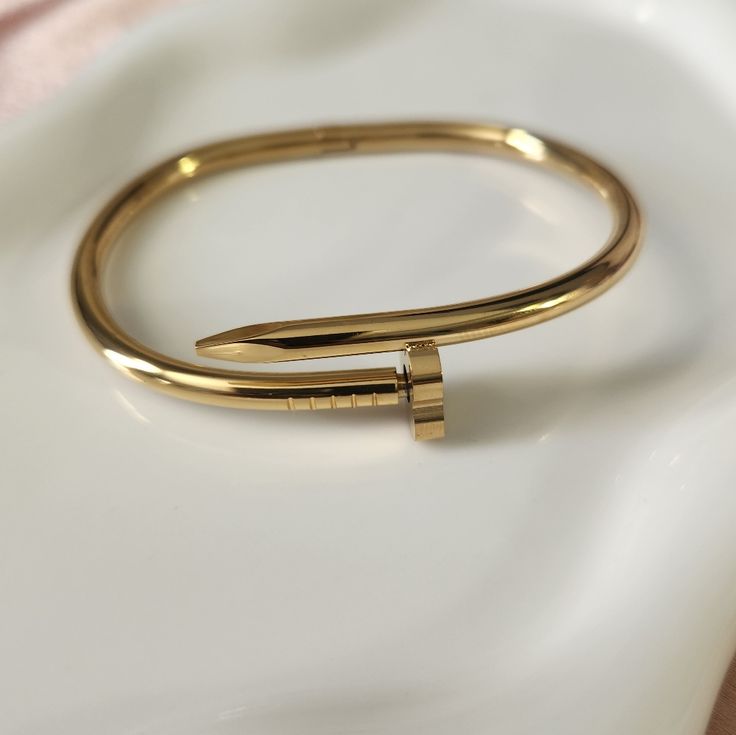Gold-Toned Nail Bangle Bracelet with Anti-Tarnish Finish