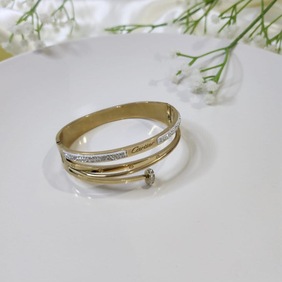 Elegant Gold-Toned Anti-Tarnish Bracelet with CZ Accents – Cartier Inspired