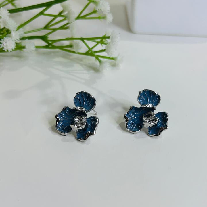 Midnight Bloom Enamel Flower Earrings
