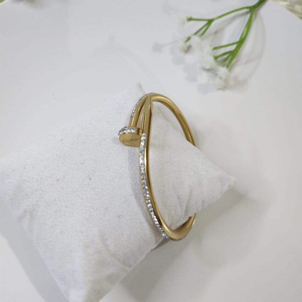 Gold-Toned Nail Design Bracelet with CZ Accents