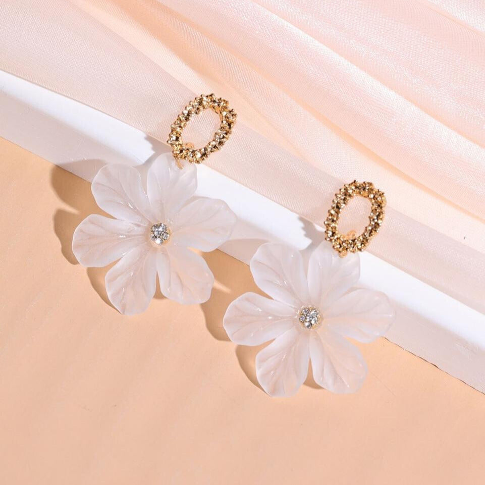 Frosted Flower Drop Earrings