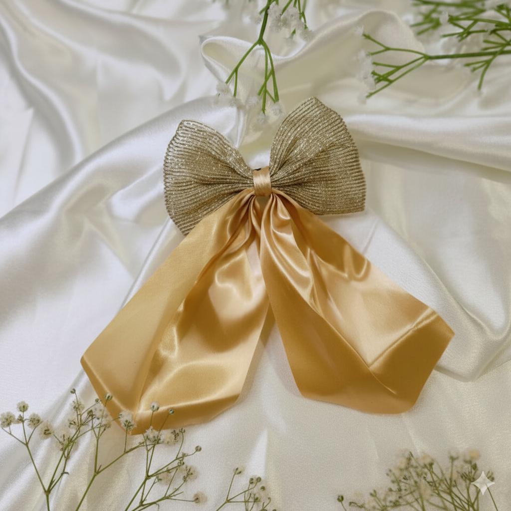 Champagne Elegance Luxe Bow Hair Clip