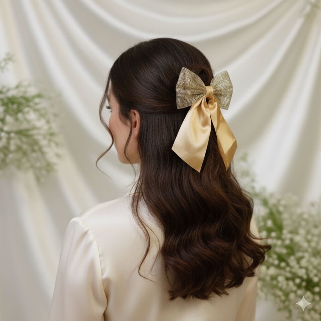 Champagne Elegance Luxe Bow Hair Clip