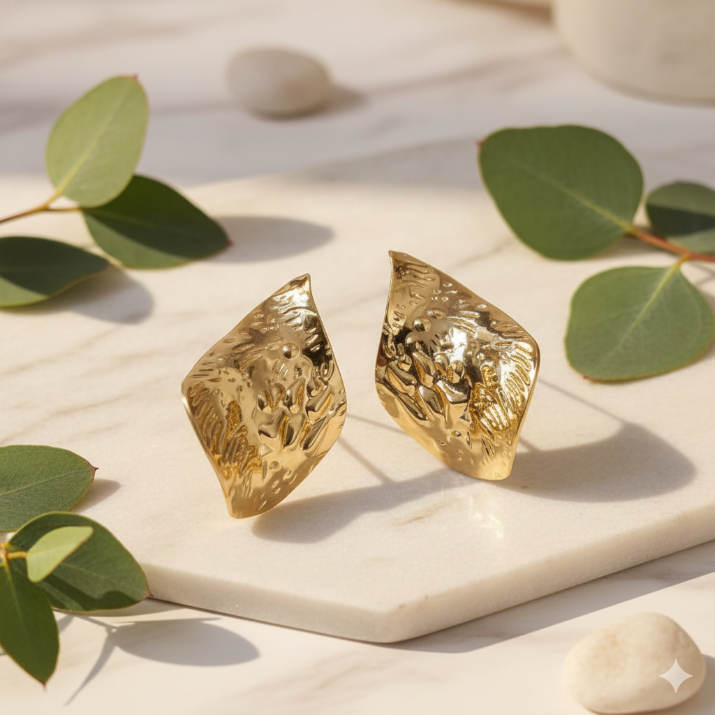 Textured Leaf Statement Earrings