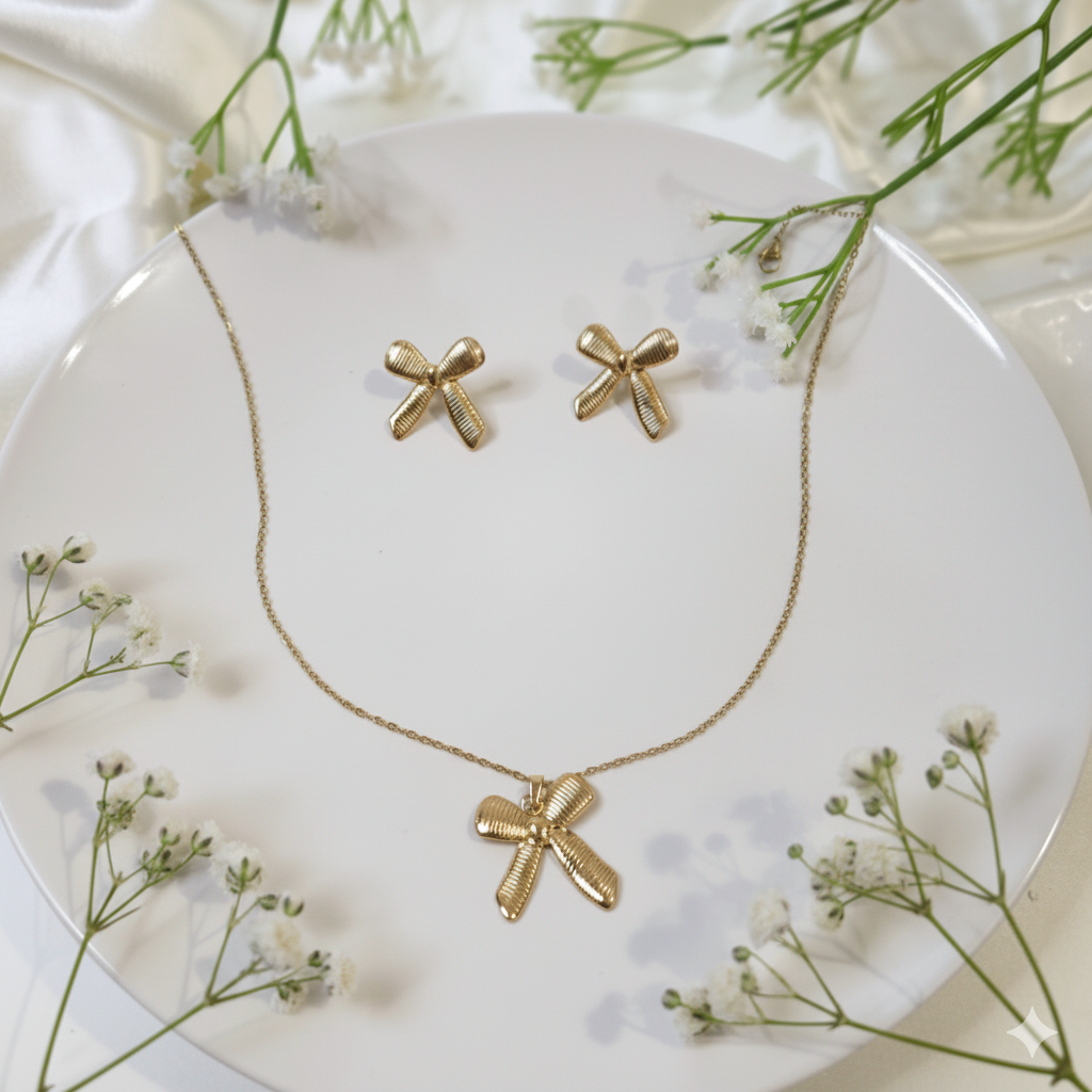 Golden Bow Charm Jewellery Set