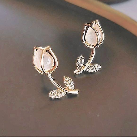 Golden Rosebud Crystal Stud Earrings