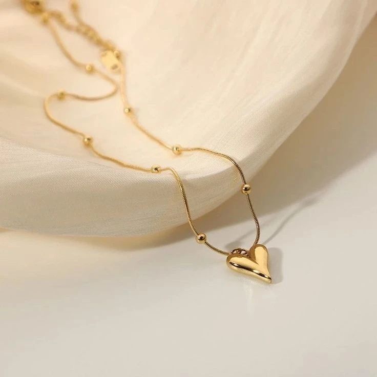Golden Heart Pendant Beaded Chain Necklace