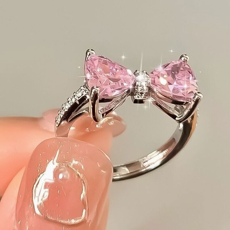 Pink Bow Heart Stone Ring