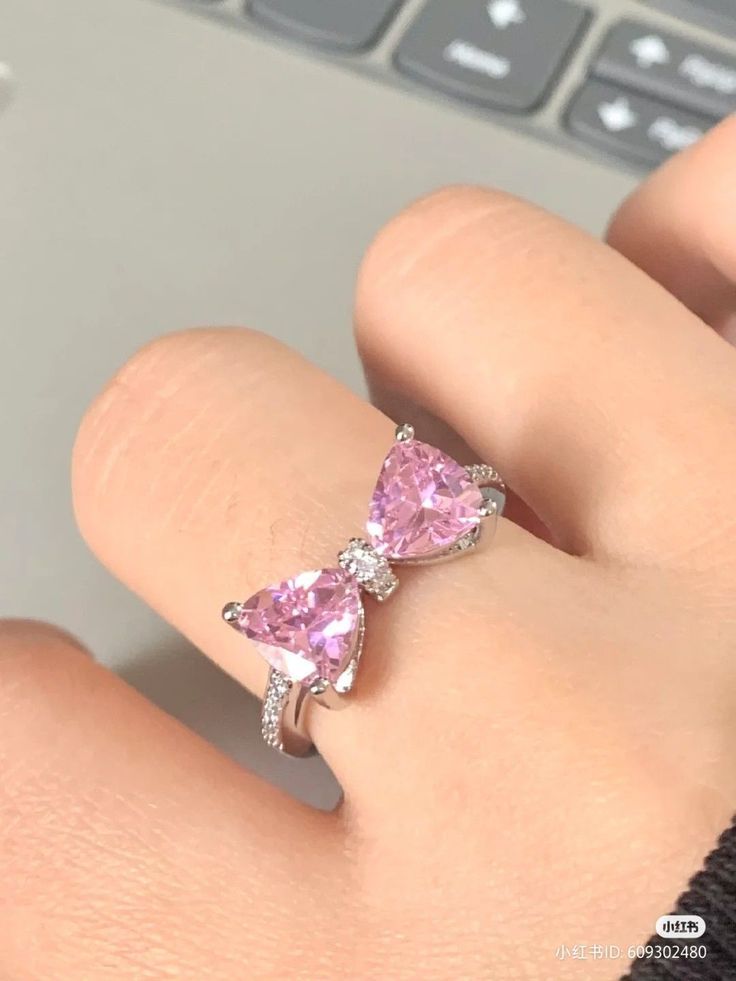 Pink Bow Heart Stone Ring