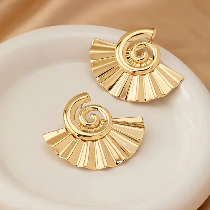 Golden Spiral Fan Earrings