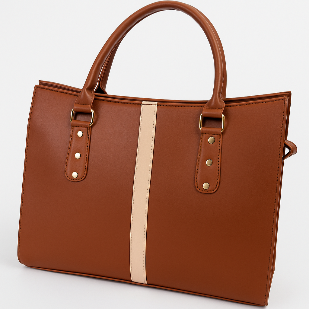 Brown & Beige Panel Laptop Tote Bag