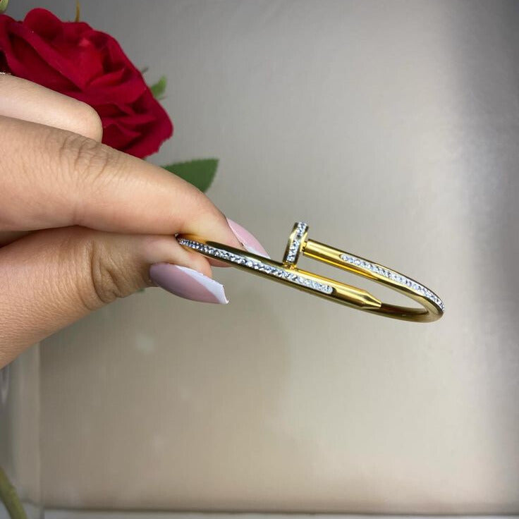 Gold-Toned Nail Design Bracelet with CZ Accents