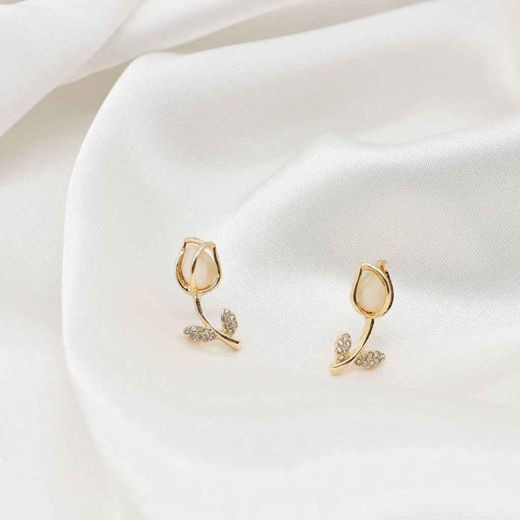 Golden Rosebud Crystal Stud Earrings
