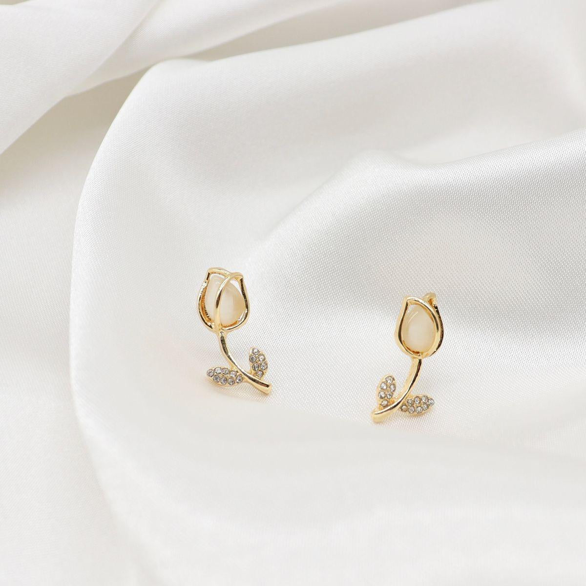 Golden Rosebud Crystal Stud Earrings