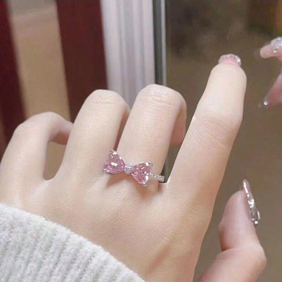 Pink Bow Heart Stone Ring