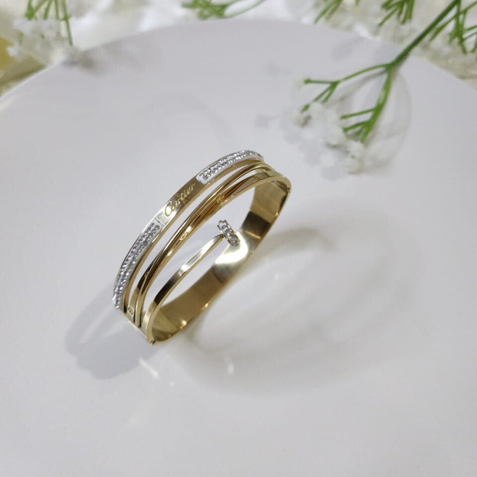Elegant Gold-Toned Anti-Tarnish Bracelet with CZ Accents – Cartier Inspired