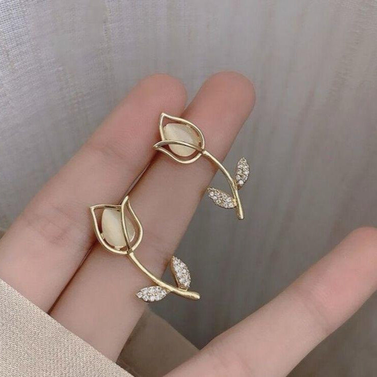 Golden Rosebud Crystal Stud Earrings