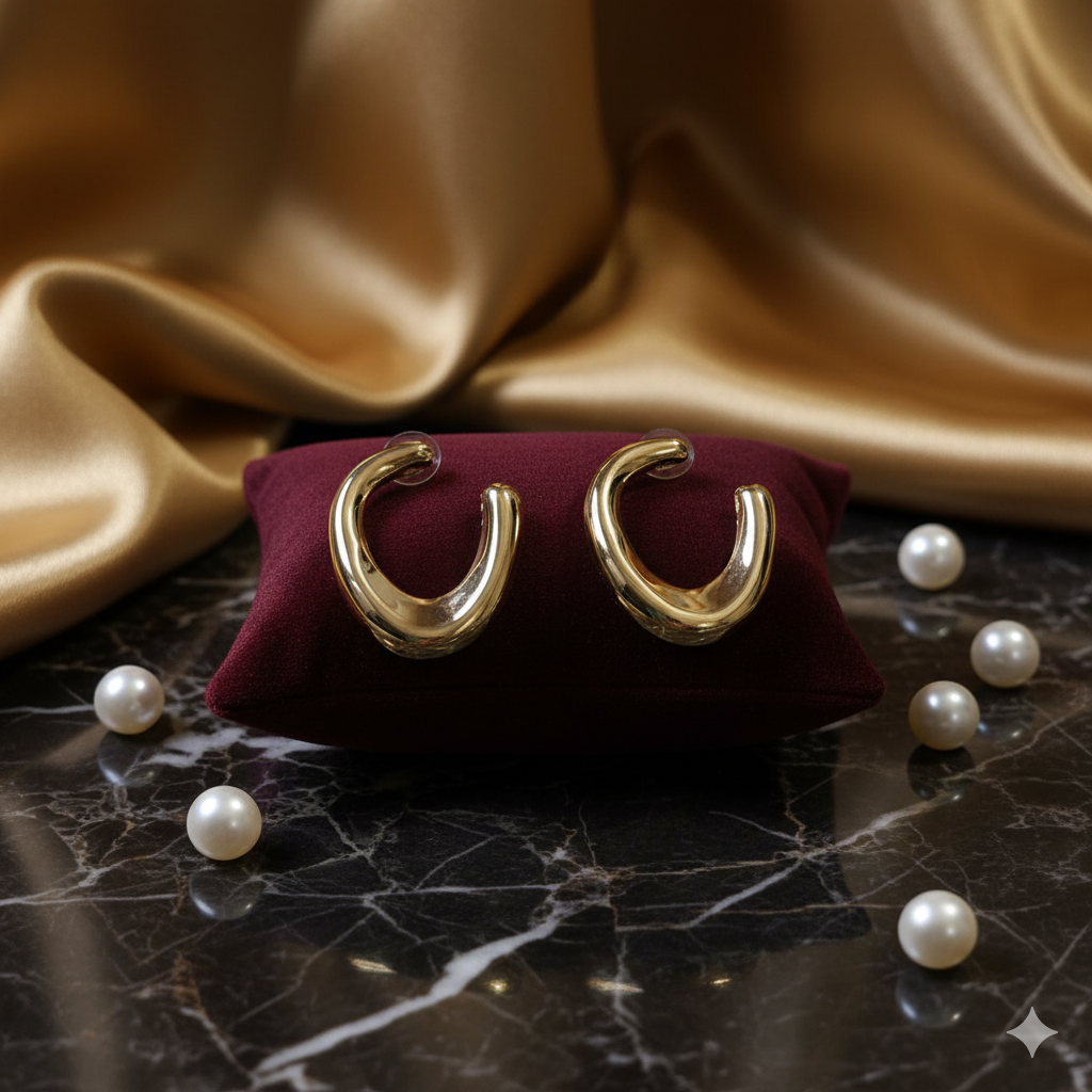 Golden Curve Huggie Earrings