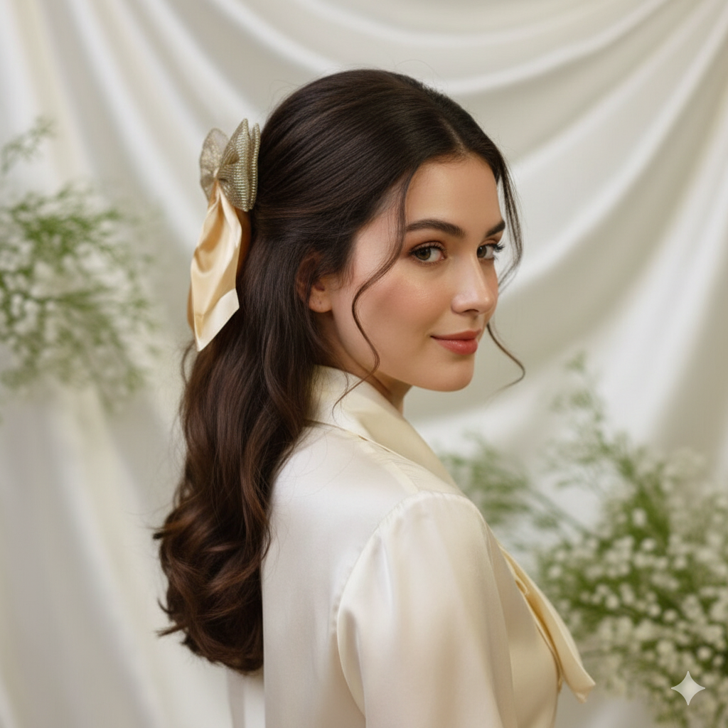 Champagne Elegance Luxe Bow Hair Clip