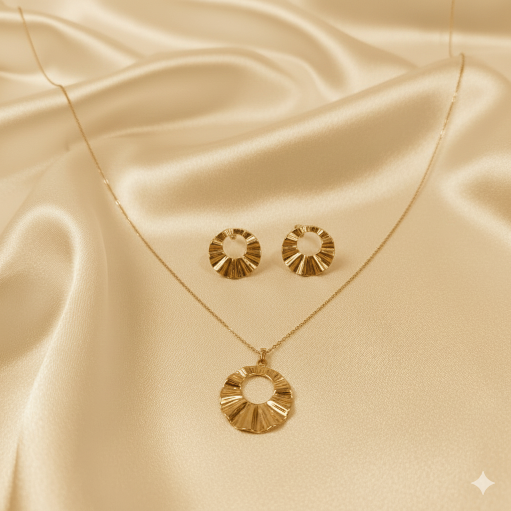 Radiant Halo Gold Necklace Set