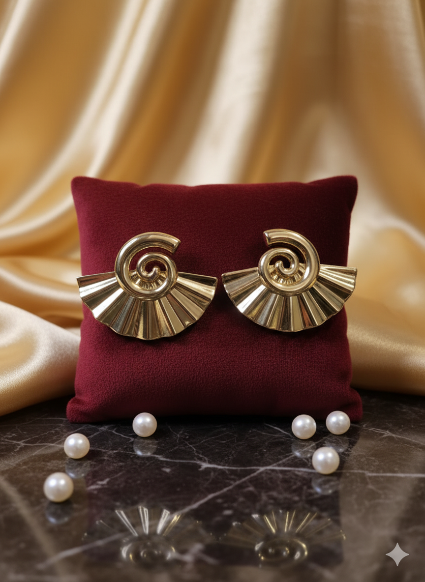 Golden Spiral Fan Earrings