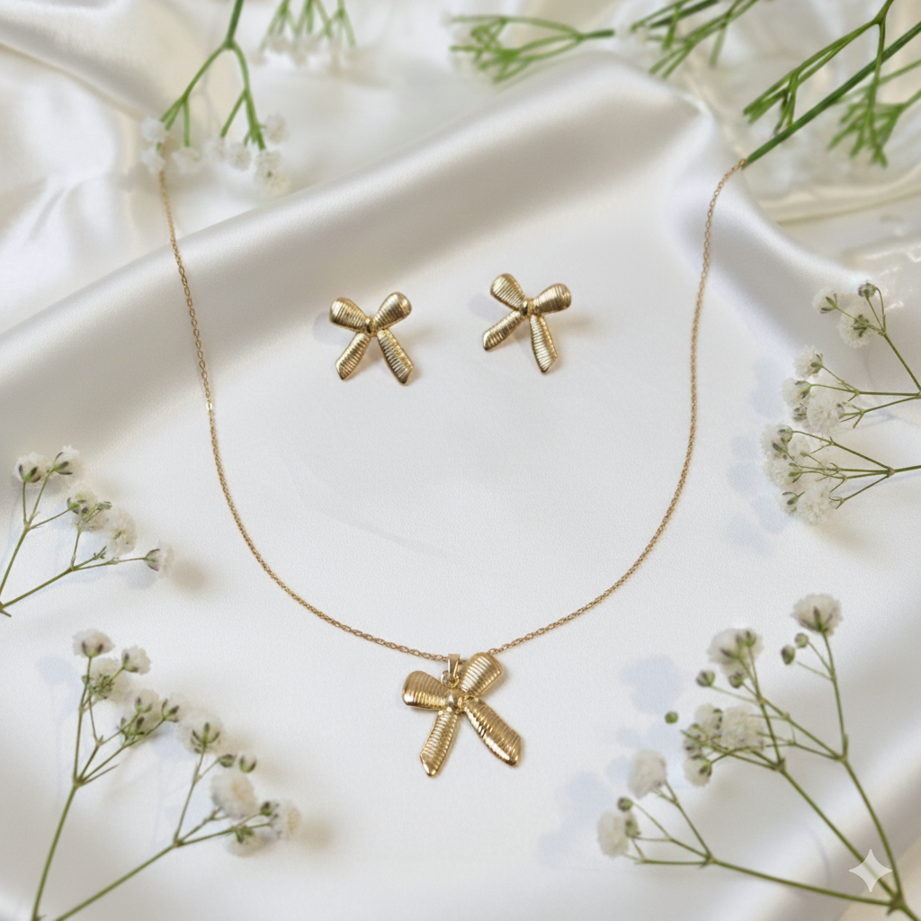 Golden Bow Charm Jewellery Set
