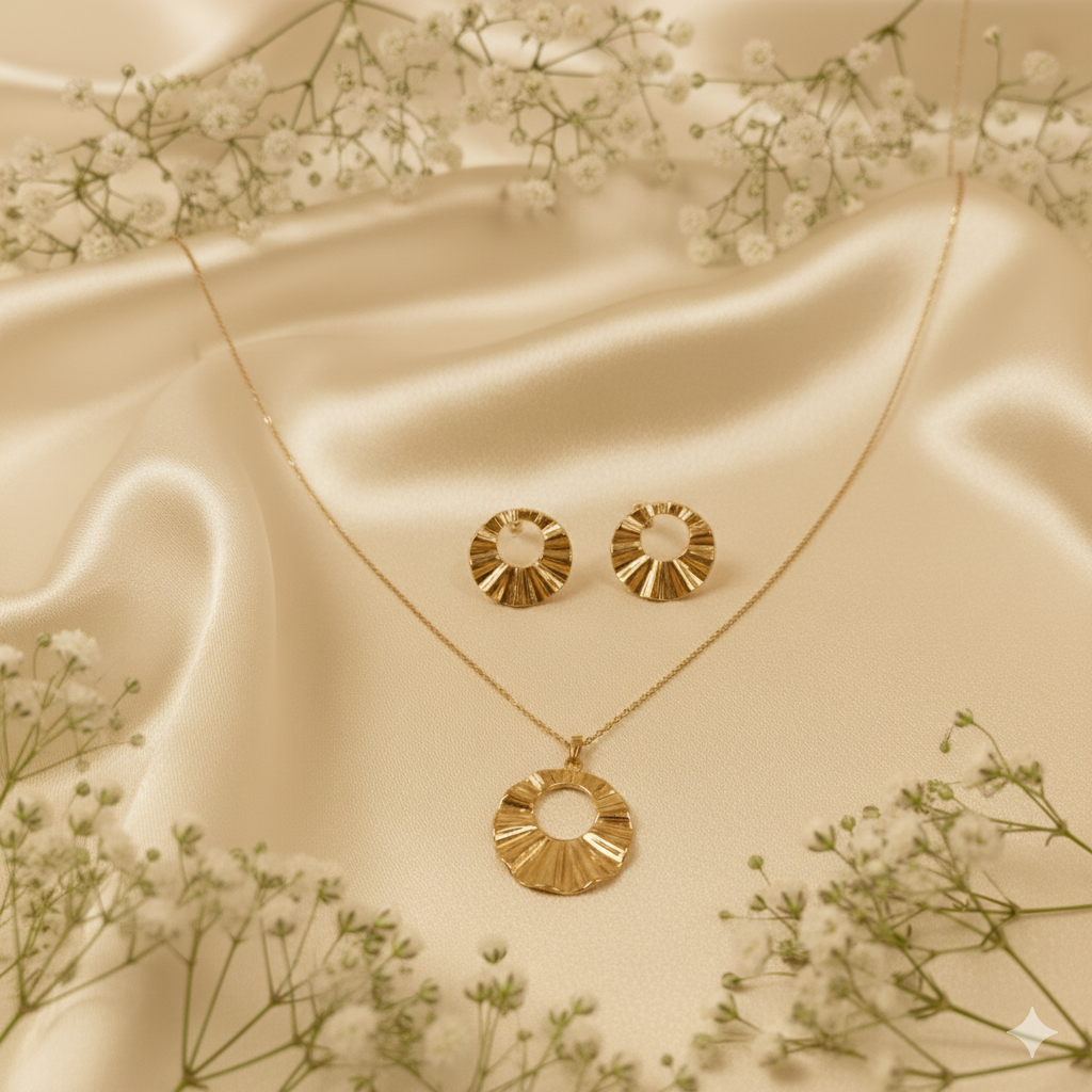 Radiant Halo Gold Necklace Set