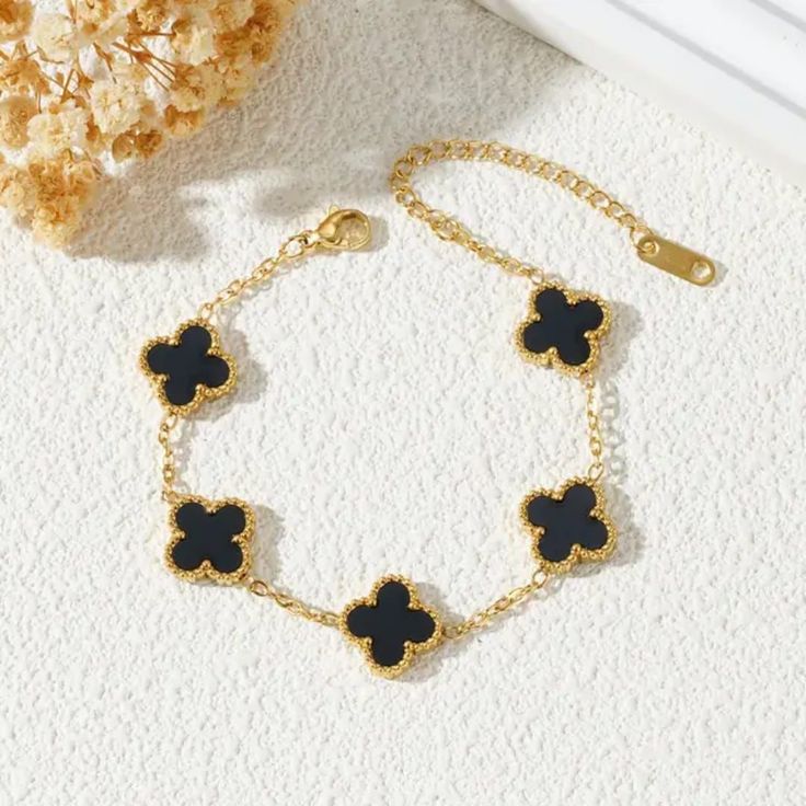 Black Enamel Clover Bracelet