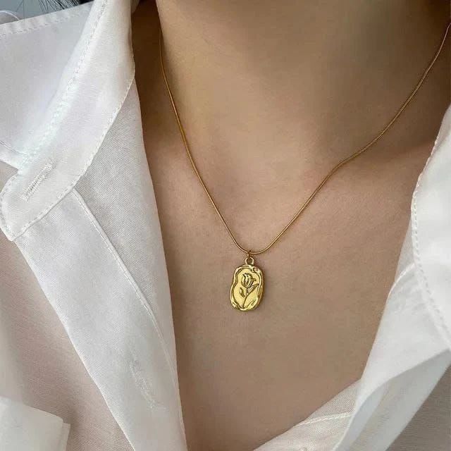 Golden Rose Pendant Necklace
