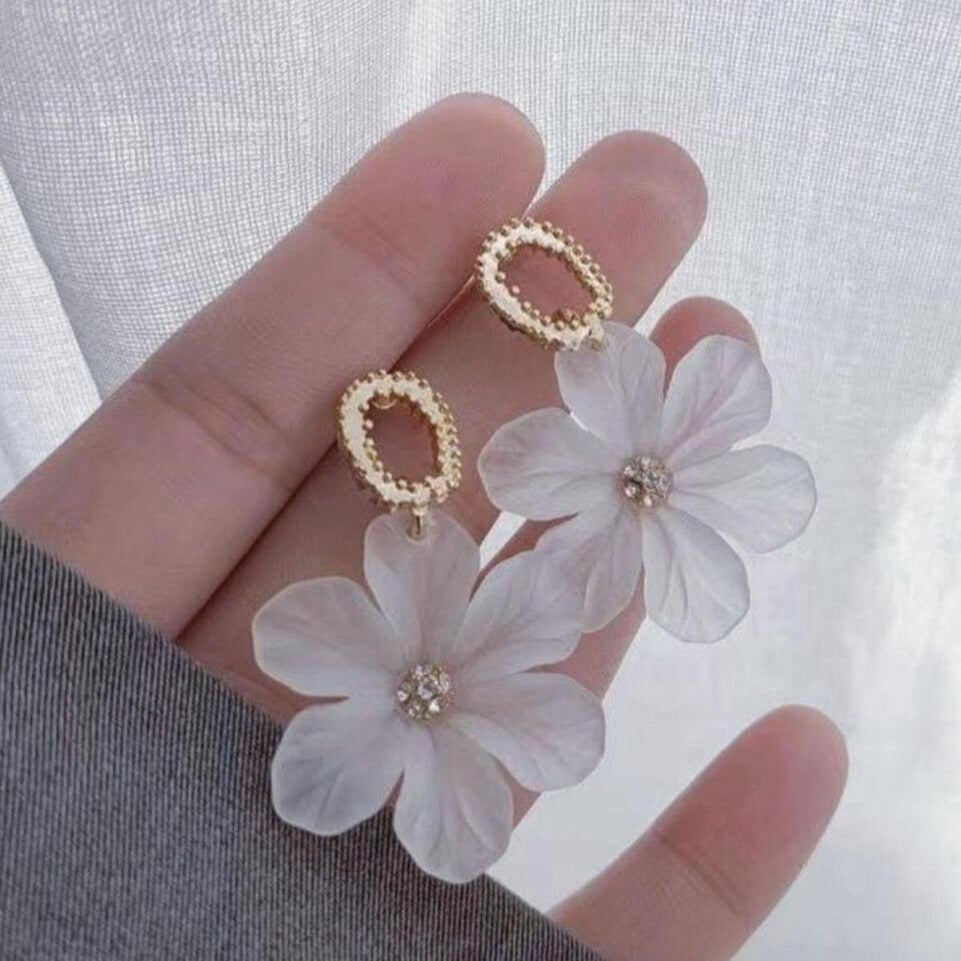Frosted Flower Drop Earrings