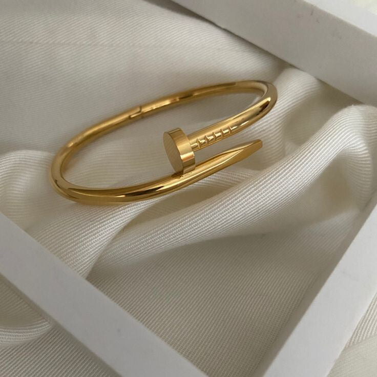 Gold-Toned Nail Bangle Bracelet with Anti-Tarnish Finish