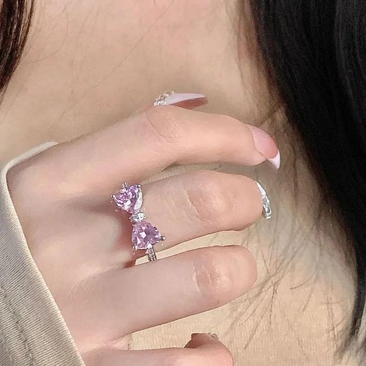 Pink Bow Heart Stone Ring